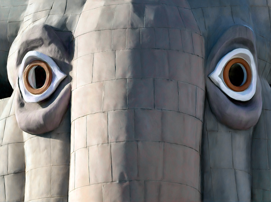 A photo illustration of Lucy the Elephant.