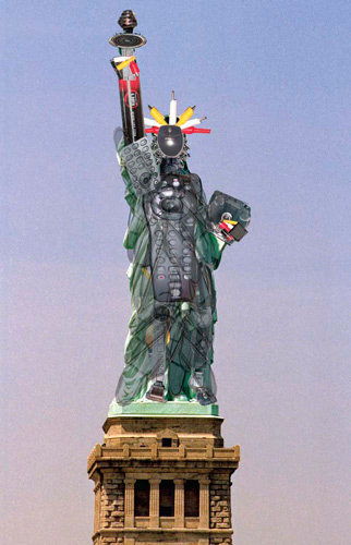 Computer art and art history Photoshop assignment of the Statue of Liberty.